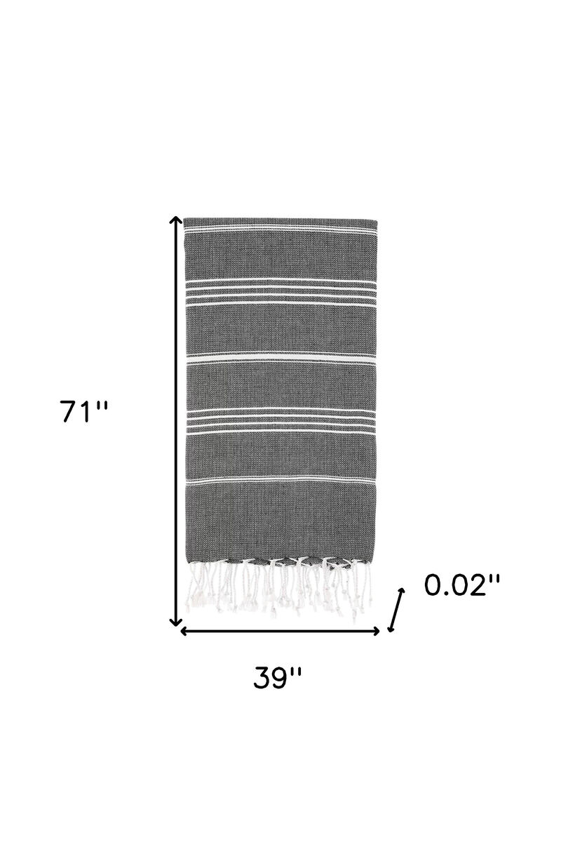HomeRoots 39" X 71" White and Black Cotton Turkish Towel Throw Blanket with Tassels image number 3