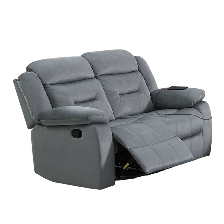 Niko Manual Recliner Loveseat, Light Gray Velvet, Solid Wood, 60 Inch - Benzara - Benzara