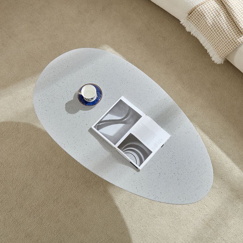 47.27 Inch Lucky Stone Oval Coffee Table Modern Minimalist Fiberglass Center Table image number 5