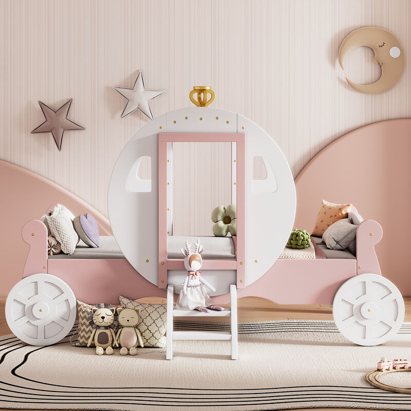 Merax Twin size Princess Carriage Bed with Crown
