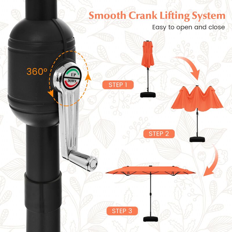 13FT Double-sided Patio Umbrella with Solar Lights for Garden Pool Backyard image number 8