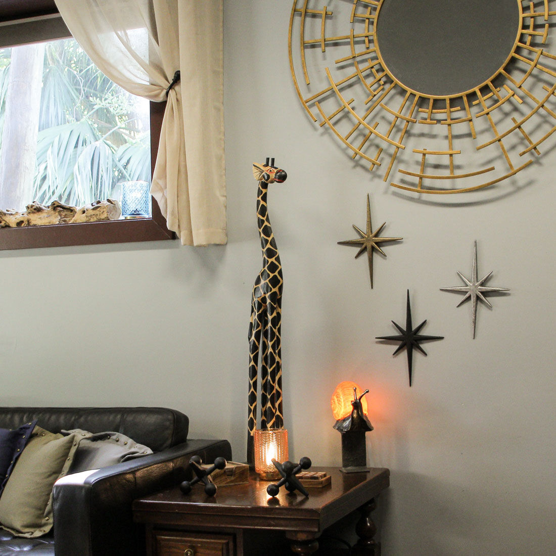 36 Inch Hand Carved Wooden Giraffe Sculpture Safari Home Decor