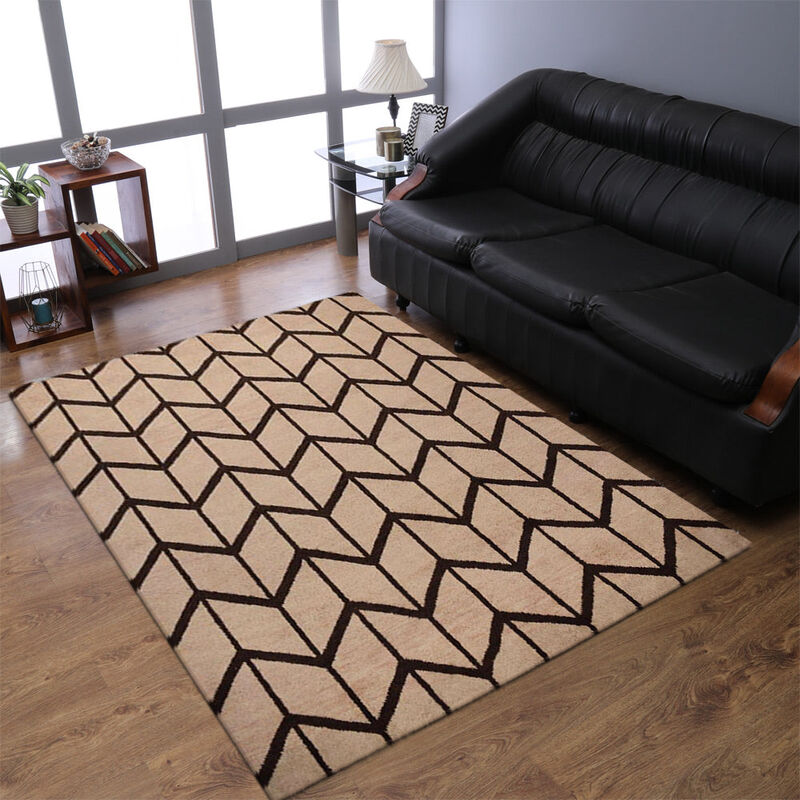 HAND KNOTTED WOOL Geometric AREA RUGS  - Rectangle Shape, Geometric Modern, Medium Pile Handmade Area Rugs for Living Room, Bed Room (N01052) image number 1