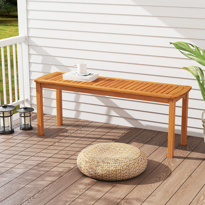 Outdoor Acacia Wood Bench Set of 2 with Slatted Seats for Garden or Patio-Natural