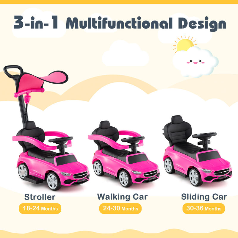 3 in 1 Toddler Ride On Push Car with Canopy Sliding Function and Stroller image number 5