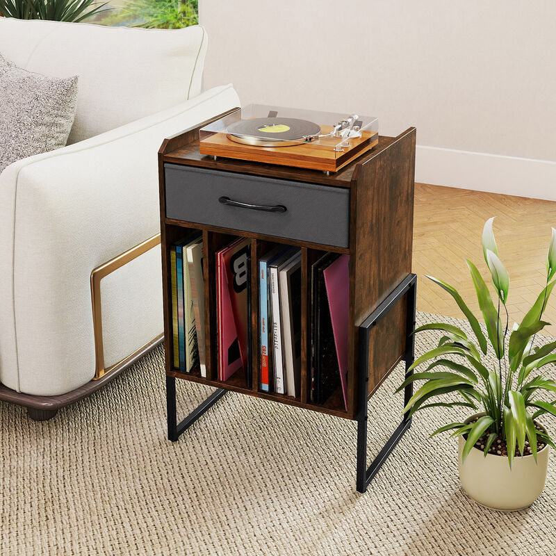 Record Player Stand with Storage Drawer and Vinyl Record Holder image number 4