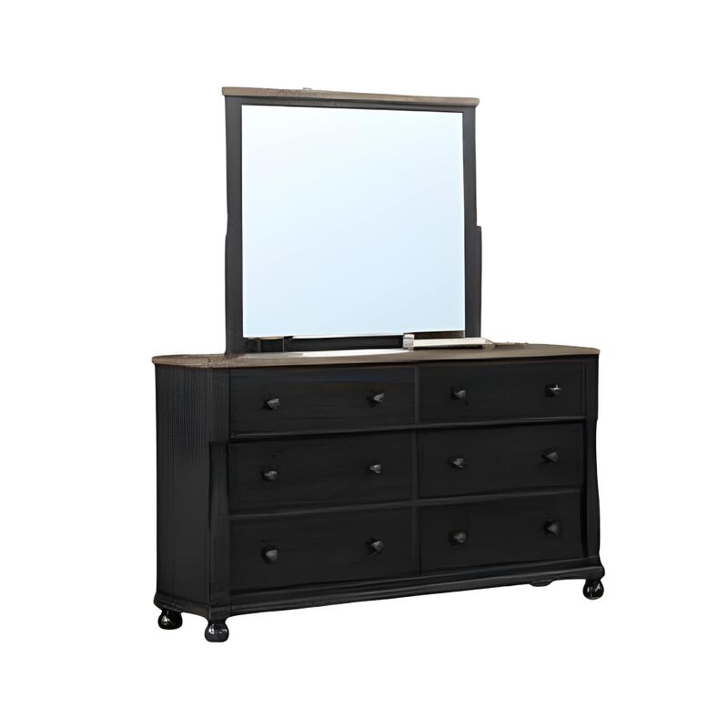 Ginie 4pc Queen Bedroom Set, USB Bedside Table, Black Rustic Oak Brown image number 3
