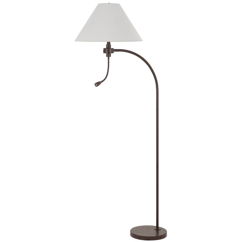 Ashy 68 Inch Floor Lamp, Gooseneck LED, White Shade, Black Arc Pole - Benzara