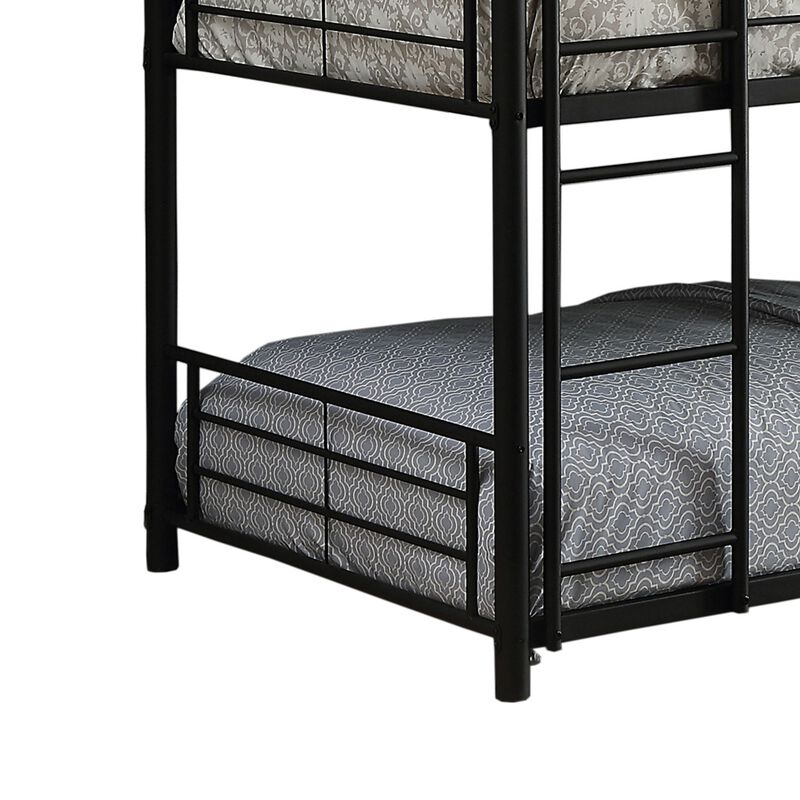 Triple Layer Full Size Metal Bunk Bed with Attached Ladder, Black-Benzara