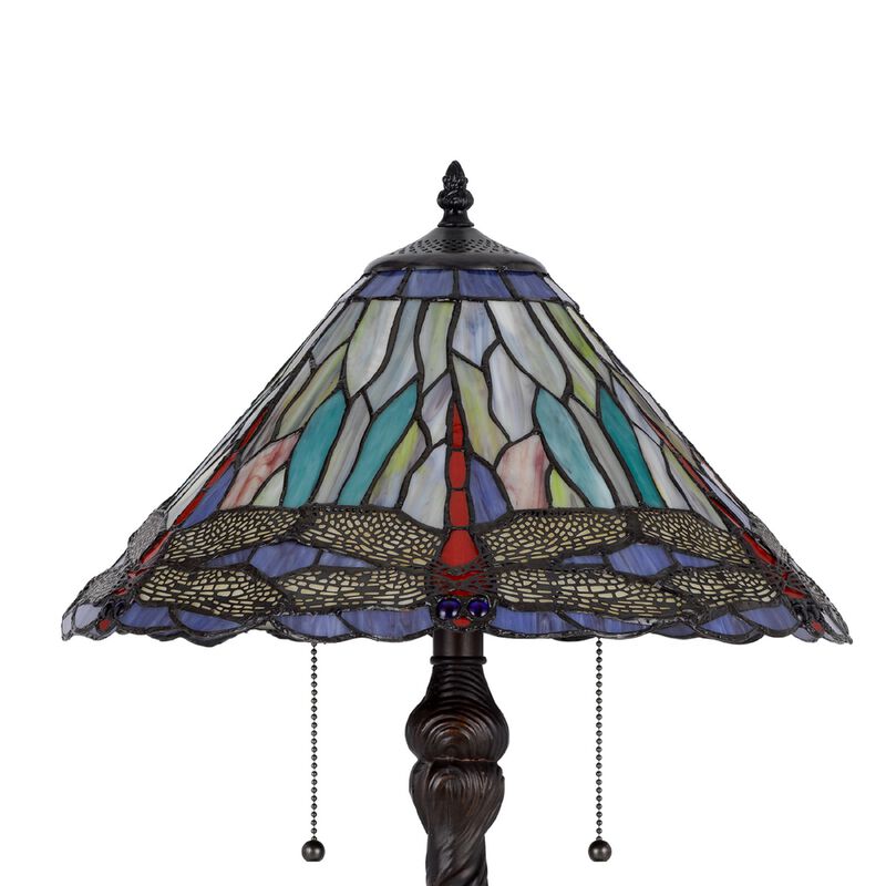 Eli Table Lamp, Tiffany Glass Shade, Blue Red Dragonfly Design, Bronze, 23In image number 5