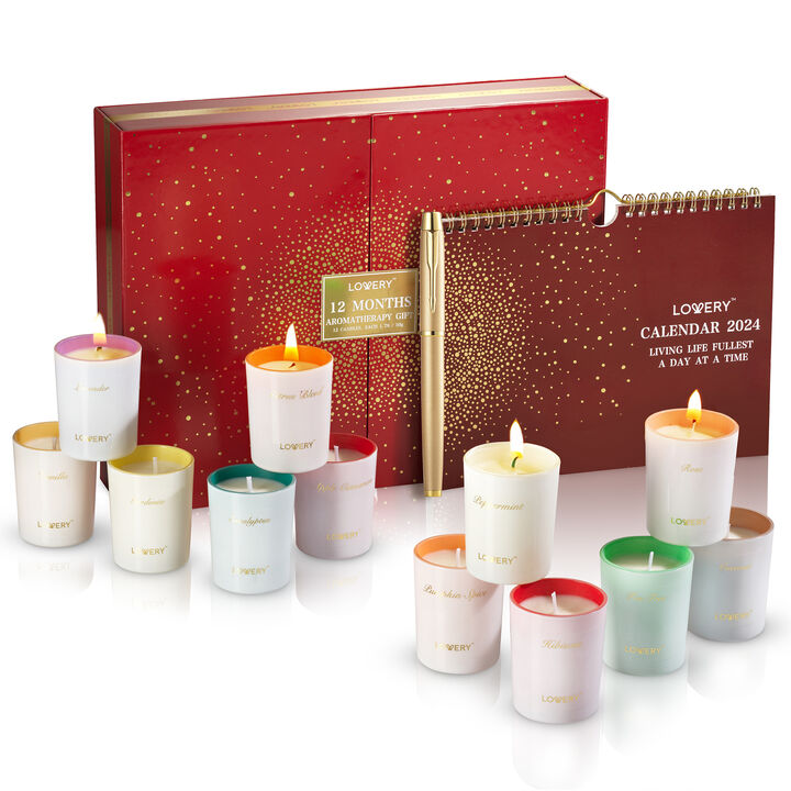 15-Pc. Candle Gift Set with 12 Scented Home Candles, Calendar & Gold Pen