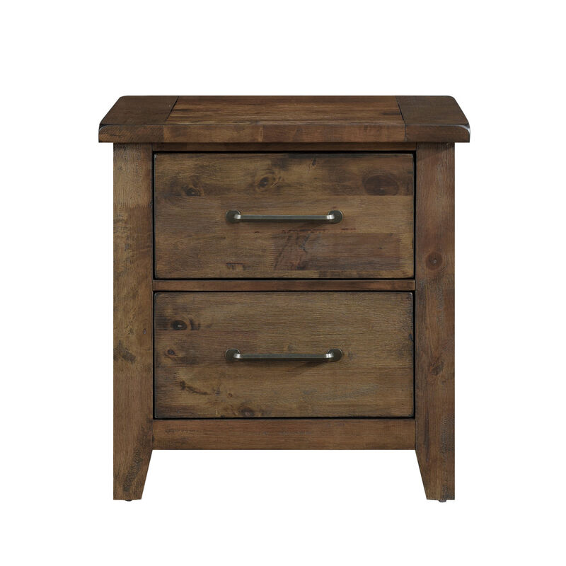 Classic Transitional Design Nightstand Burnished Finish Solid Rubberwood Bedroom Side Table Rustic Look Furniture
