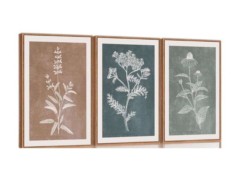 Neutral Botanical Framed Canvas Wall Art Set Boho Floral Decor 16x24 3 Pc image number 0
