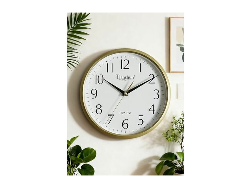 Gold Wall Clock 10 Inch Silent Non Ticking Easy Read Modern Battery Operated