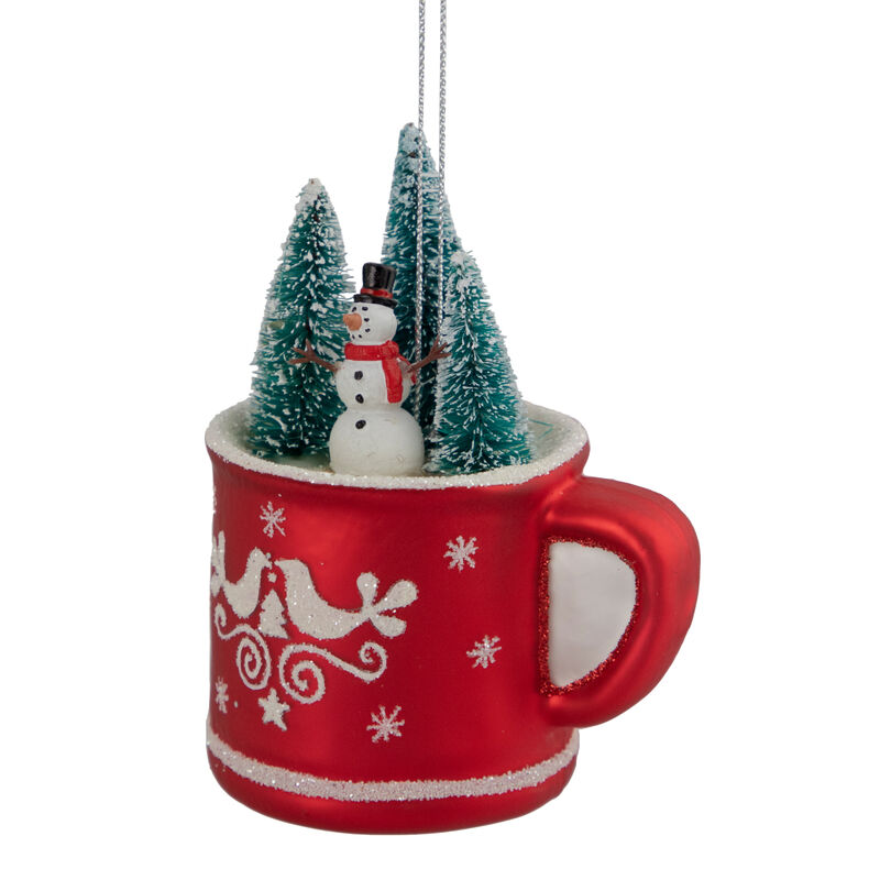 4.25" Christmas Trees and Snowman in a Cup Glass Ornament image number 5