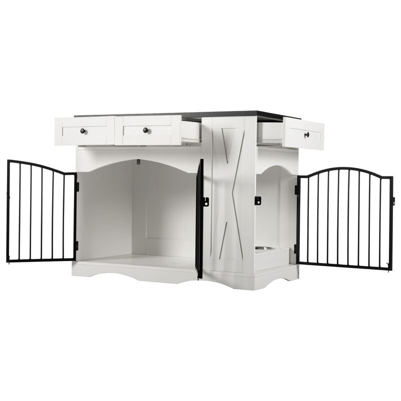 Whisen 43.3" Indoor Wooden Cabinets, Dog Kennel with 3 Drawers and Removable Feeder image number 3