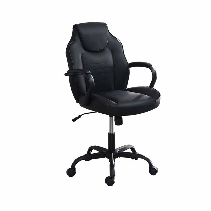 Rue 27 Inch Ergonomic Office Chair, Vegan Faux Leather Swivel Seat, Black-Benzara