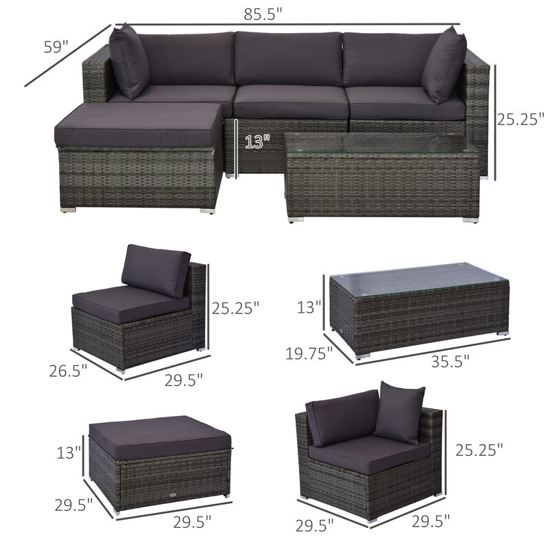 5PC Rattan Wicker Sofa Set Outdoor Patio Garden Sectional Furniture Cushioned