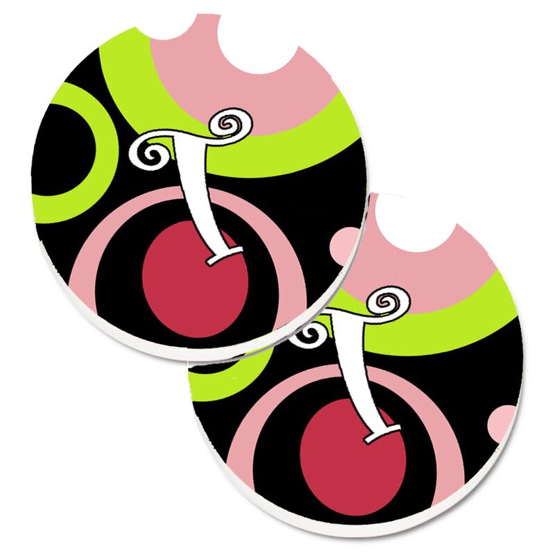 Caroline's Treasures Letter T Monogram - Retro In black Set of 2 Cup Holder Car Coasters AM1002-TCARC, 2.56, Multicolor
