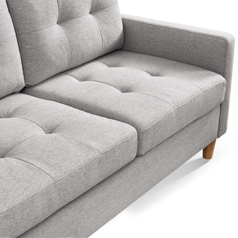 OS Home and Office Furniture Two Piece Upholstered Tufted L Shaped Sectional with Ottoman in Light Grey image number 8