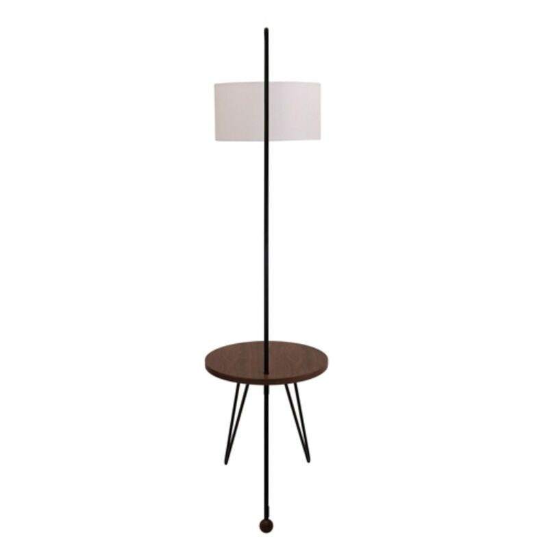 Lumisource Home Decorative Stork Mid-Century Modern Floor Lamp with Walnut Wood Table Accent and White Shade