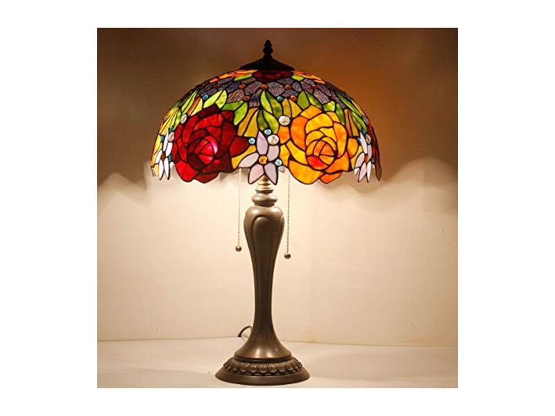 Tiffany Style Stained Glass Rose Table Lamp For Living Room Bedroom Home Office image number 3