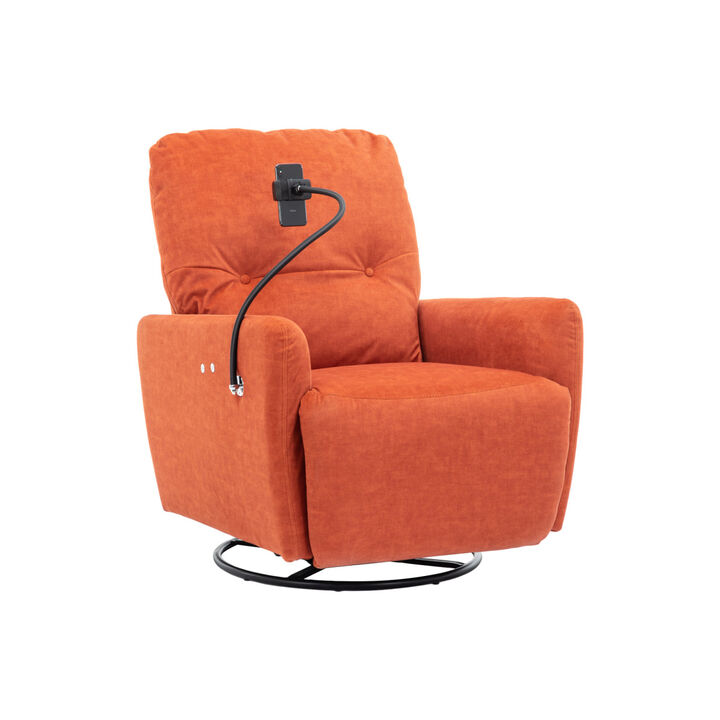 270 Degree Swivel Electric Recliner Home Theater Seating Single Reclining Sofa Rocking Motion Recliner with a Phone Holder for Living Room, Orange