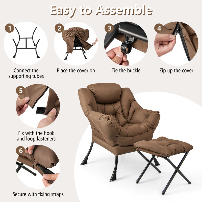 Modern Accent Sofa Chair with Folding Footrest and Side Pocket