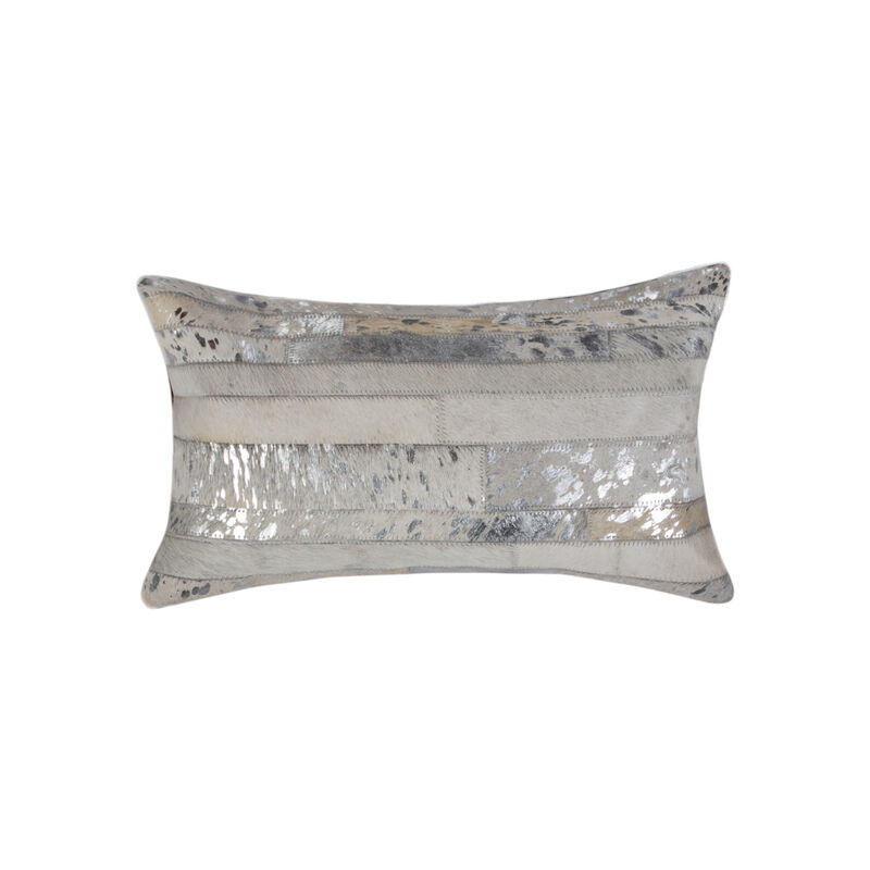 HomeRoots Set of Two 12" X 20" Gray and Silver Striped Cowhide Lumbar Throw Pillows with Glitter image number 3