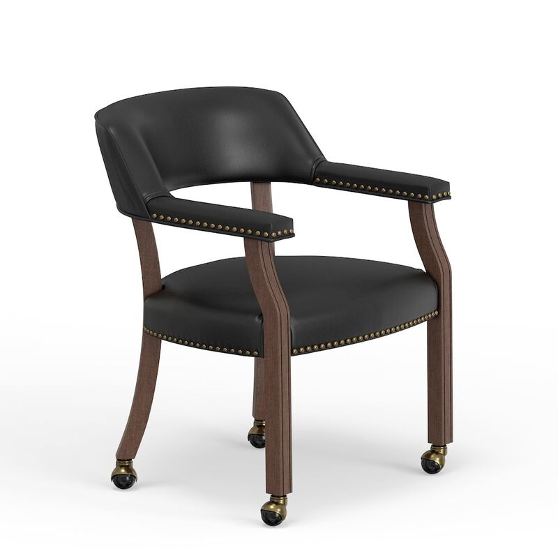 Georgio Dining and Game Chair in Walnut with Black Faux Leather