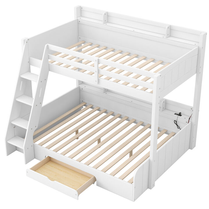 Merax Twin-over-Full Bunk Bed with Storage, LED & Charging Station Loft Beds