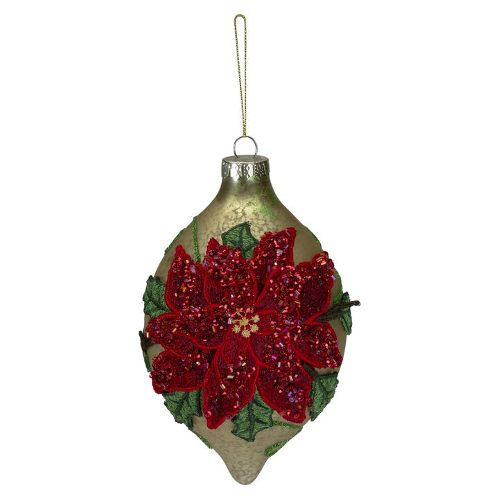 6.5" Red and Gold Poinsettia Finial Christmas Ornament