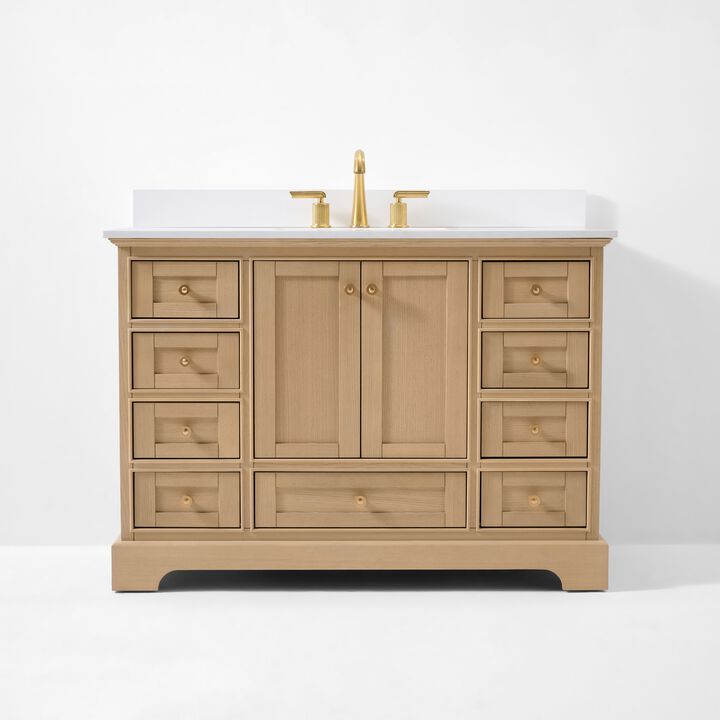 Audrey 48 in. Bath Vanity Set in Oak finish with white quartz Vanity Top and White Undermount Basin