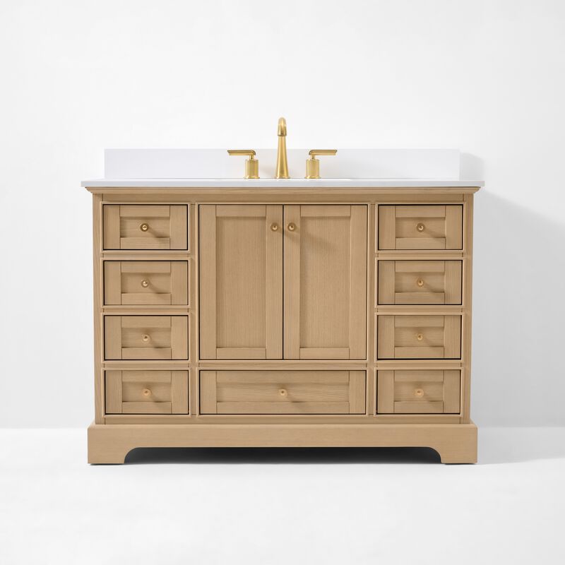 Audrey 48 in. Bath Vanity Set in Oak finish with white quartz Vanity Top and White Undermount Basin
