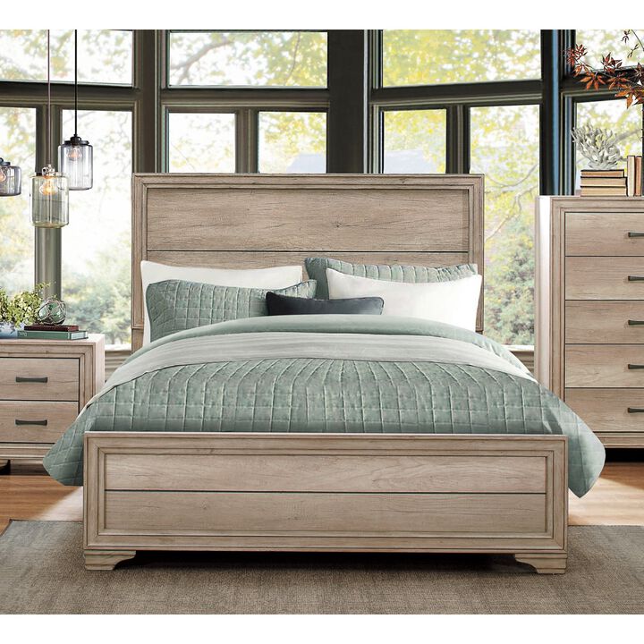 Contemporary Look Natural Finish Queen Bed 1pc Premium Melamine Board Wooden