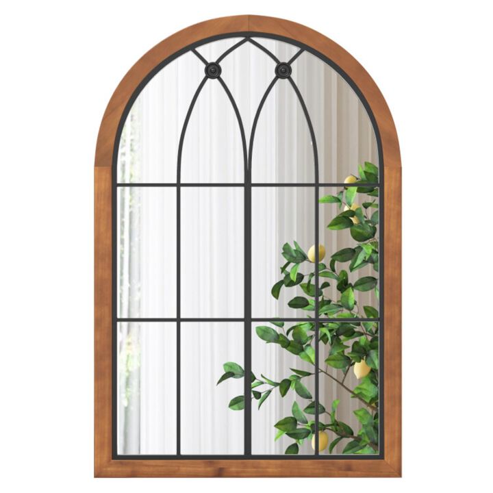 Hivvago Arched Window Finished Mirror with Back Board-Natural