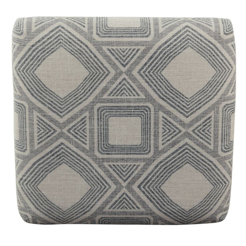 Metal Counter Stool with Geometric Pattern Fabric Upholstered Seat, Gray and Black