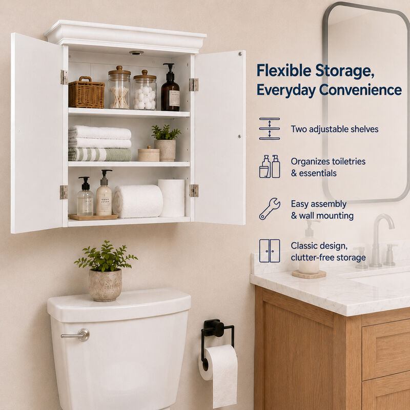 Stratford Removable Two-Door Wall Cabinet, White image number 2