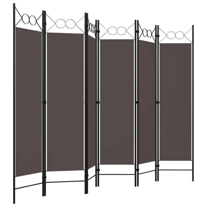 Dina 6 Panel Folding Room Divider Screen, Dark Gray, Black, 95 Inch image number 2