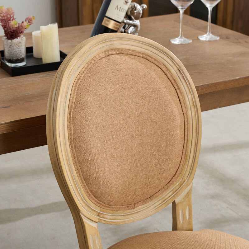 Whisen French Style Dining Chair, Solid Rubberwood Frame with Linen Upholstery and Rattan Back, Set of 2 for Living Room Kitchen image number 8
