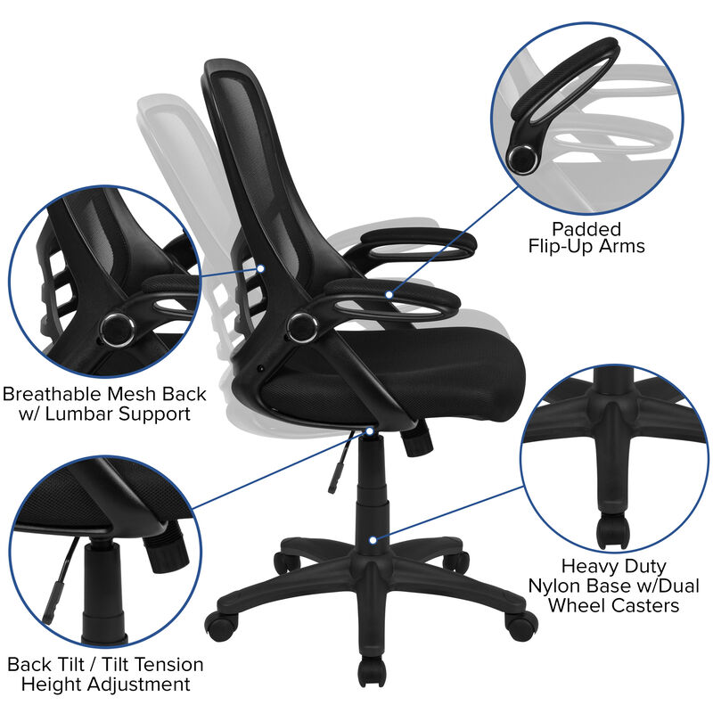 Porter High Back   Mesh Ergonomic Swivel Office Chair with Frame and Flip-up Arms image number 3