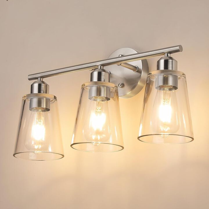 Vanity Light with Tapered Clear Glass Shade and For Hallway or Bathroom