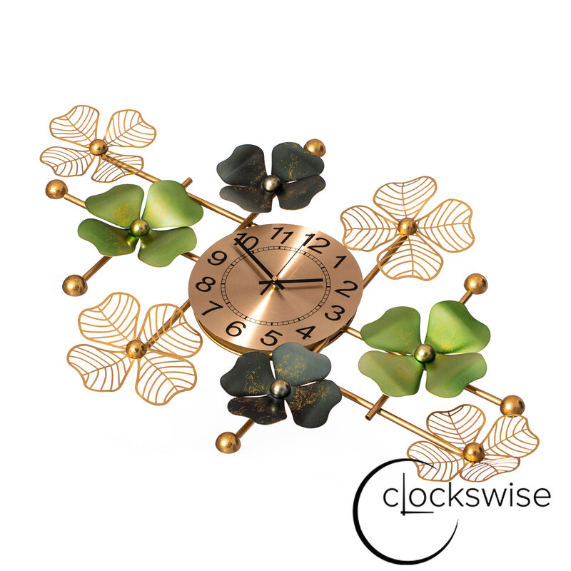 Big Leaf Art Wall Clock, Decorative Unique Metal 33.50&rdquo; Oversize Timepiece &ndash; Mounted vertical or horizontal&ndash;for Traditional, Minimalist, and Modern Use &ndash; Hanging Supplies Included, Unique Home Decor