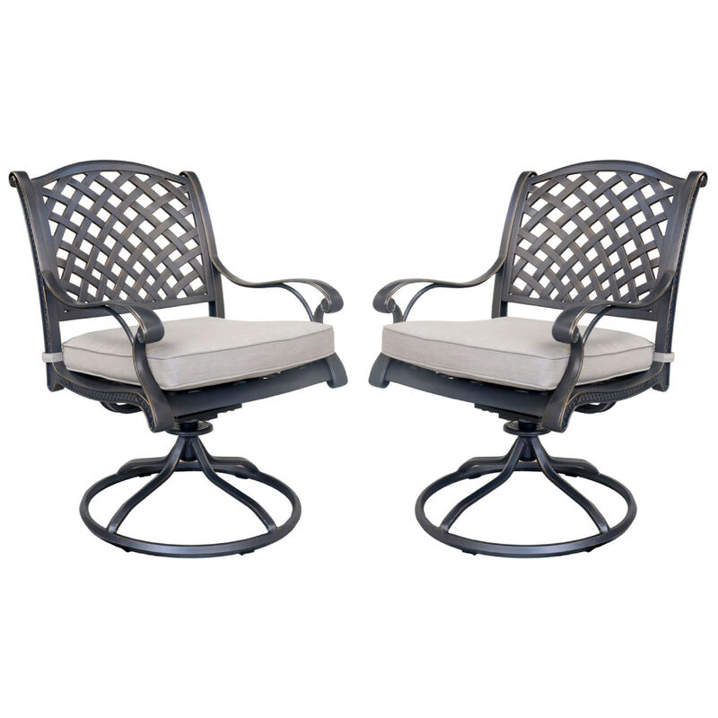 27 Inch Swivel Outdoor Patio Dining Chair, Set of 2, Bronze-Benzara