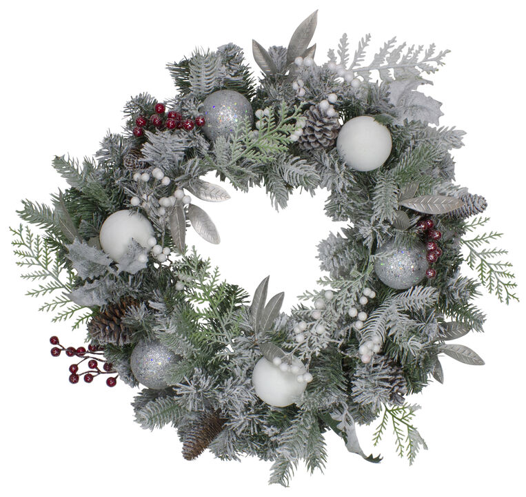 Frosted Cedar and Berries Artificial Christmas Wreath - 24-Inch  Unlit