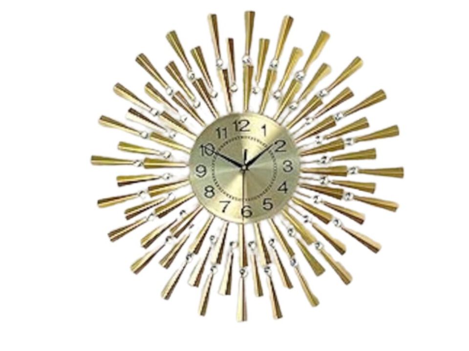 Gold Retro Crystal House Wall Clock 24 Inch Silent Non Ticking Modern