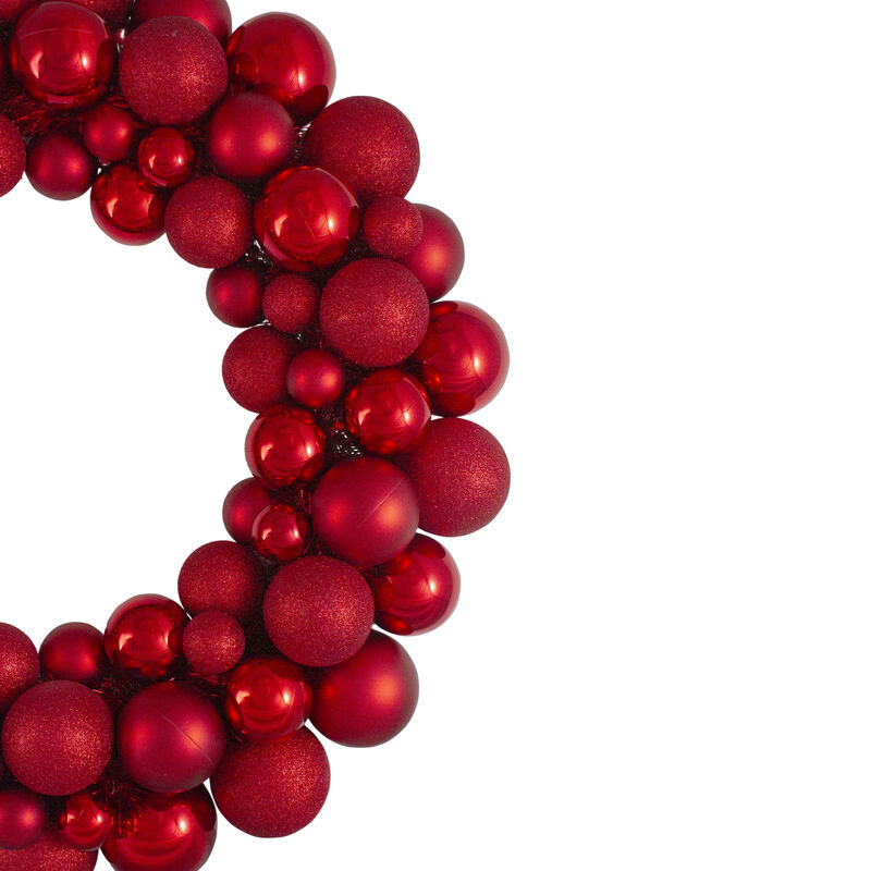 Red Hot 3-Finish Shatterproof Ball Christmas Wreath  24-Inch image number 2