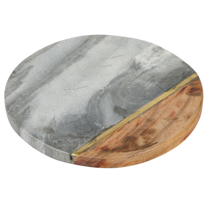 Lauri Gates Wood, Brass and Marble Trivet in Gray