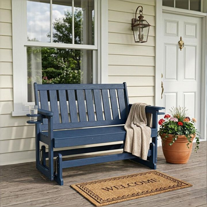 Poly Lumber Patio Glider Bench, Durable HIPS Material, Weather-Resistant Swing Bench for Outdoor Porch Garden