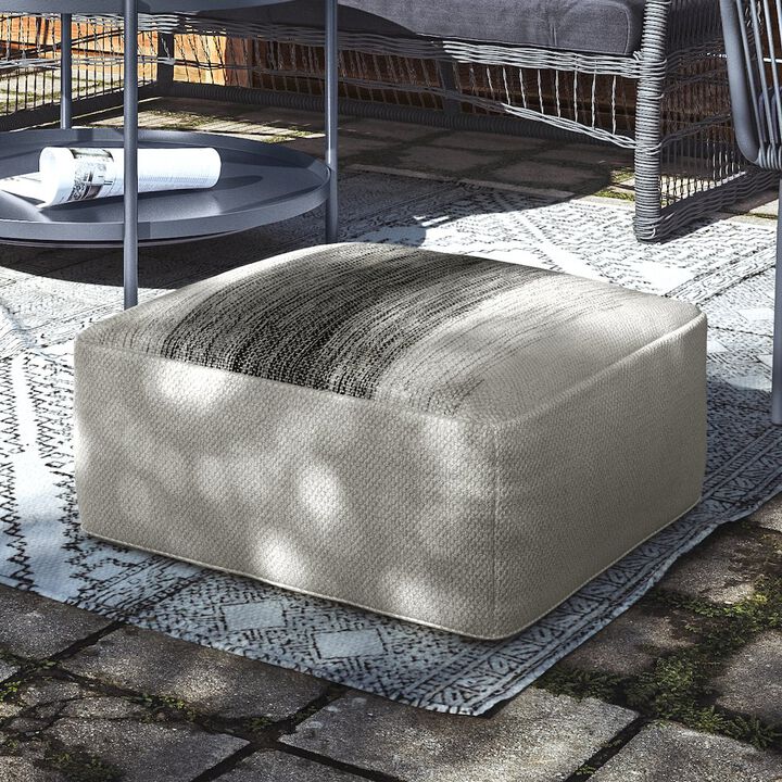 Simpli Home Outdoor/ Indoor Pouf In Grey And White Recycled Pet Polyester